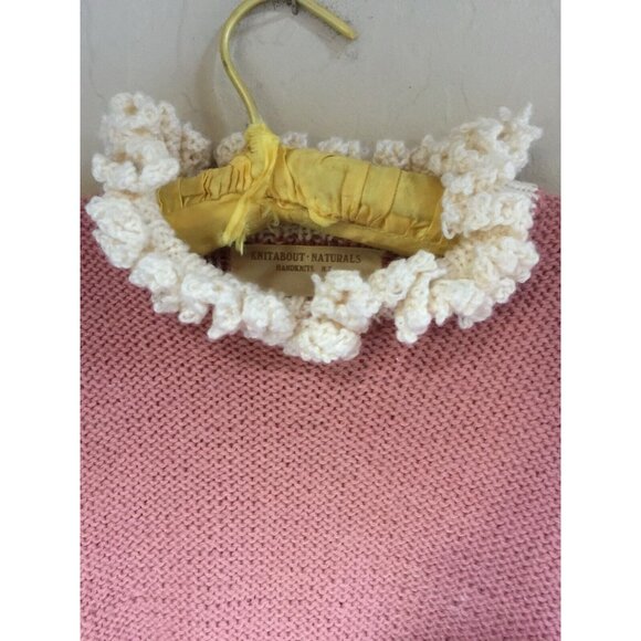 Knitabout Naturals Handknits Pink Balloon Sleeve Pullover Sweater Ruffled Collar - Picture 4 of 6